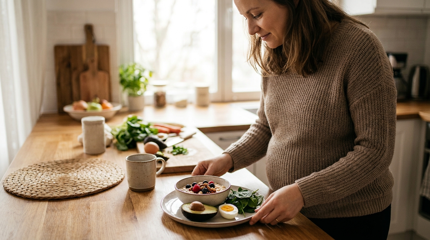 How do you build a balanced pregnancy breakfast plate?